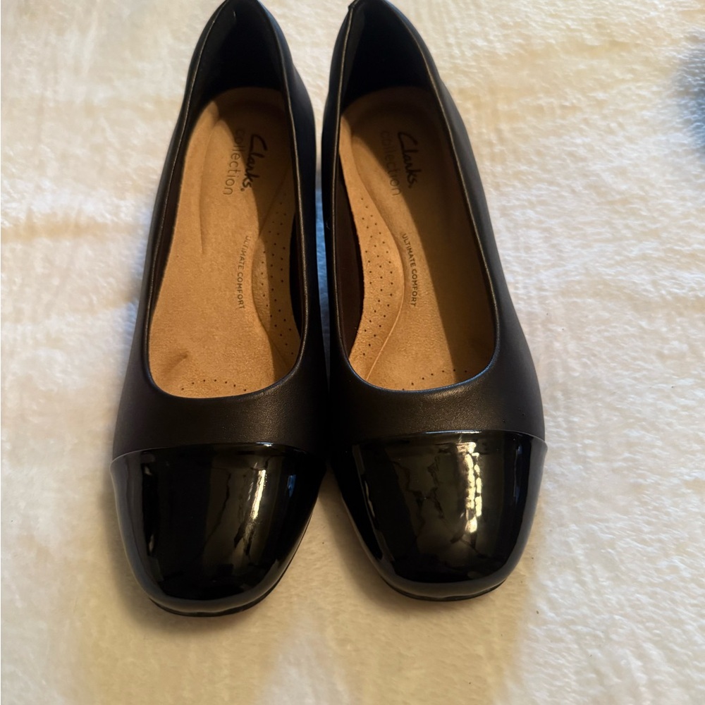 Clarks Women's Glossy Black Block Heels